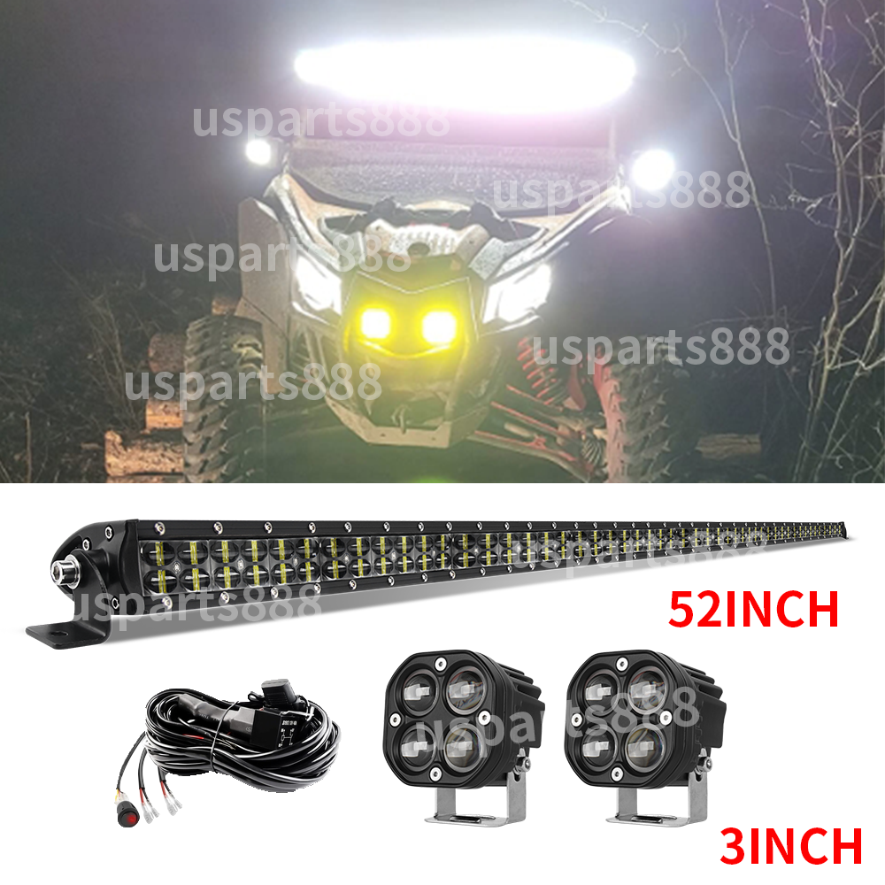 Fit Kawasaki Teryx4 800 750 52" Straight LED Light Bar +3" work light Wire Kit