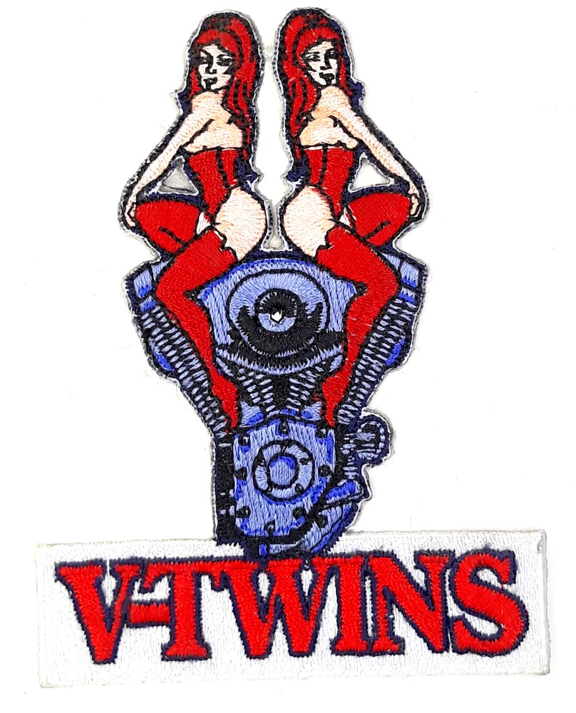Twin Babes On V Twins Engine Iron On Embroidered Patch 3 "X 4"
