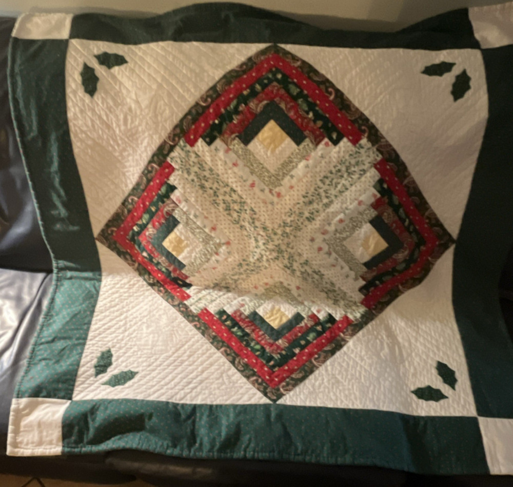 Handmade Patchwork Cotton Quilt Green Diamond Pattern Original Design