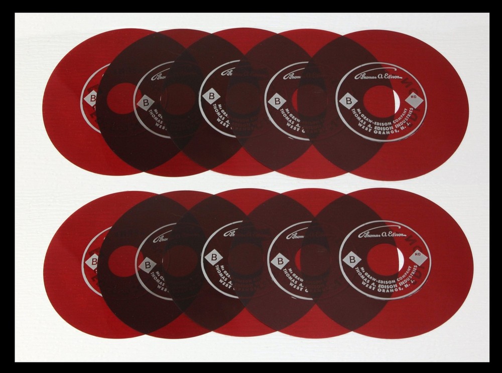 10 Vintage Thomas Edison Voicewriter Blank Ruby Red Translucent Diamond Discs