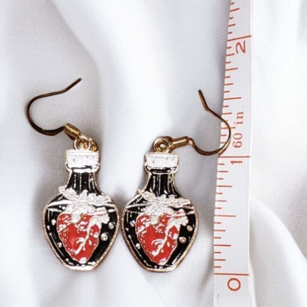 Dark Academia Heart Potion Earrings