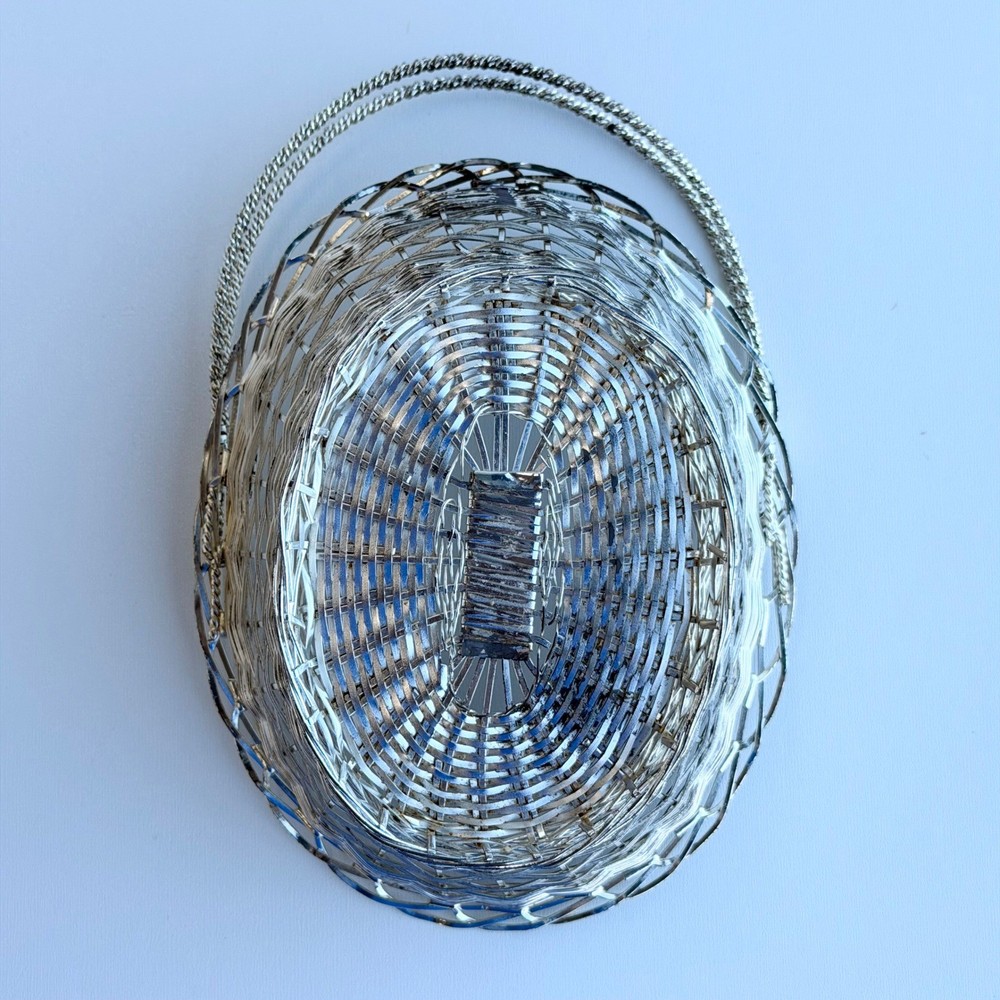 Vintage Wire Metal Basket Silver Small With Handle Easter