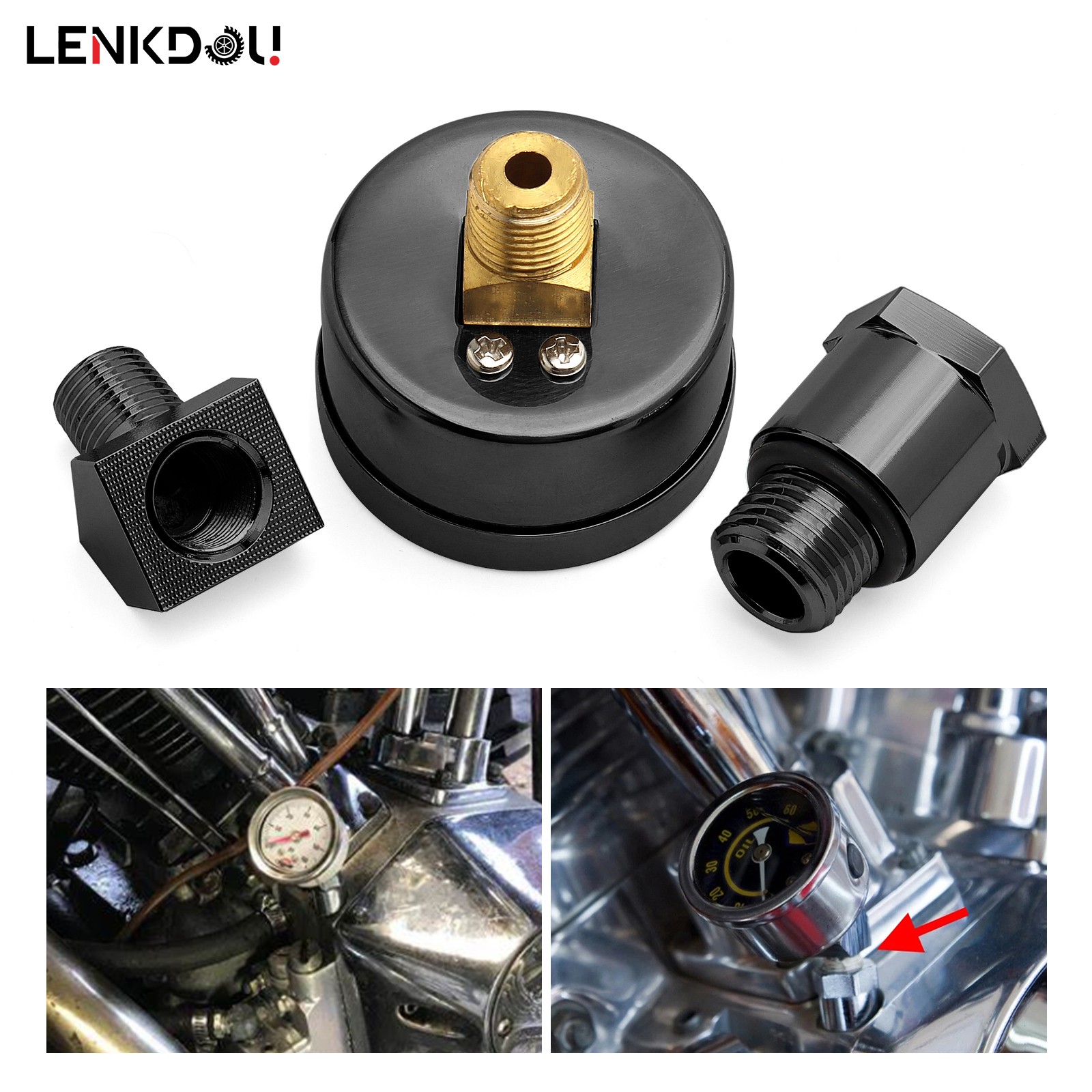 For Harley Big Twin EVO Engine 0-60 Psi Oil Pressure Filled Gauge Adapter Black