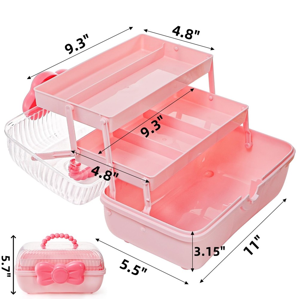 11" Three-Layer Multipurpose Storage Box, Clear Plastic Art Craft Organizer, ...