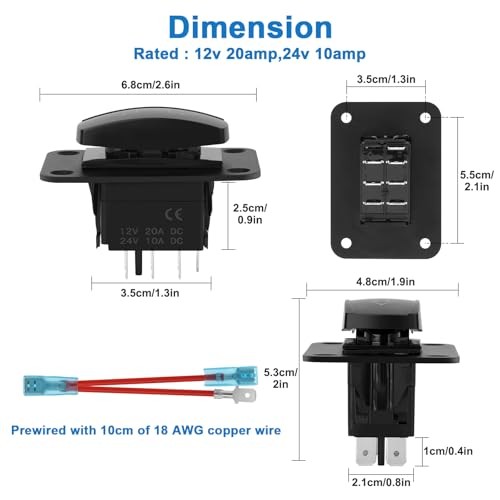 2PCS Up Down Momentary Reverse Switch, 12V 24V DPDT 7 Pin Arrow Rocker Toggle