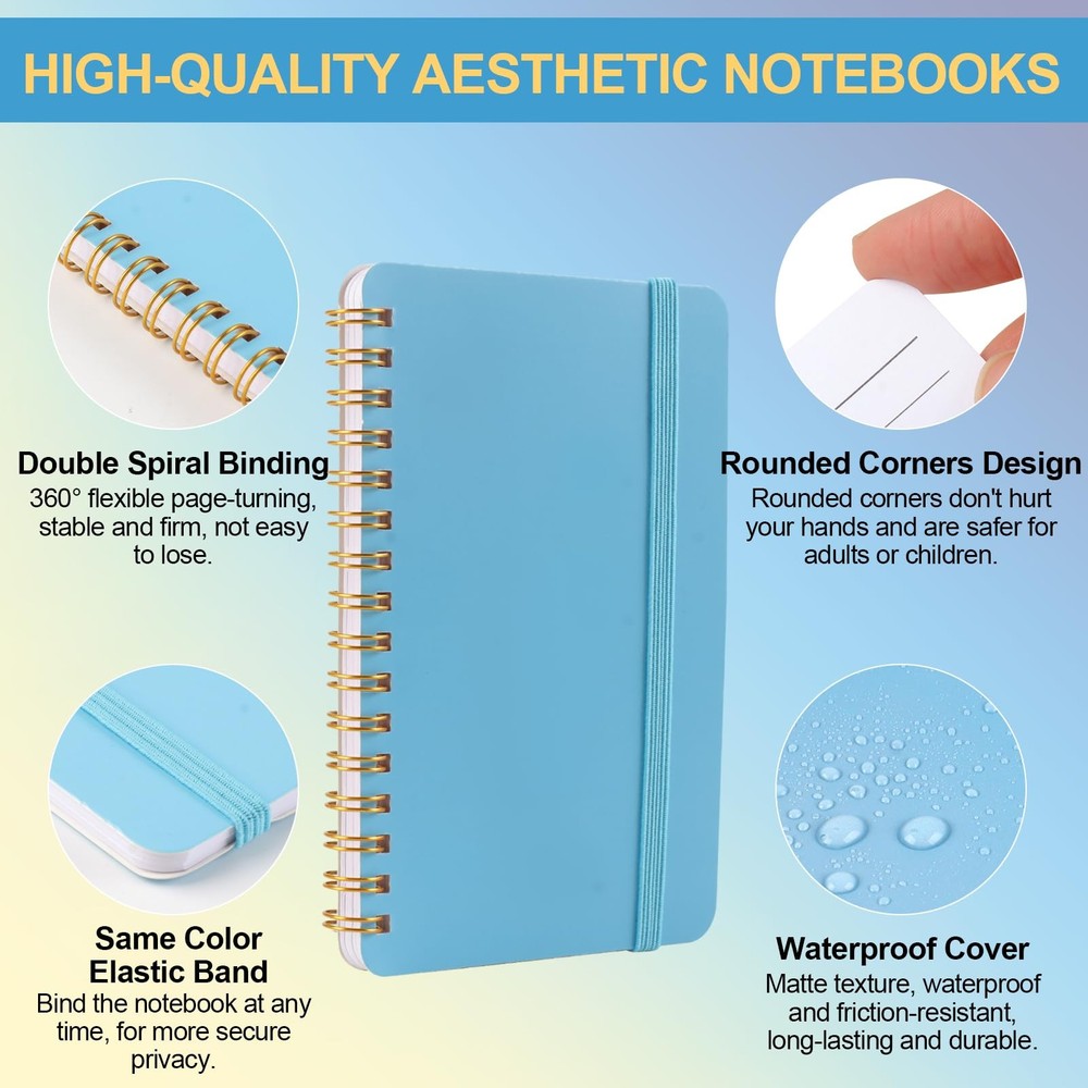 Azureal 6 PCS Small Spiral Notebook 4x6, Notebooks for Note Multicolor