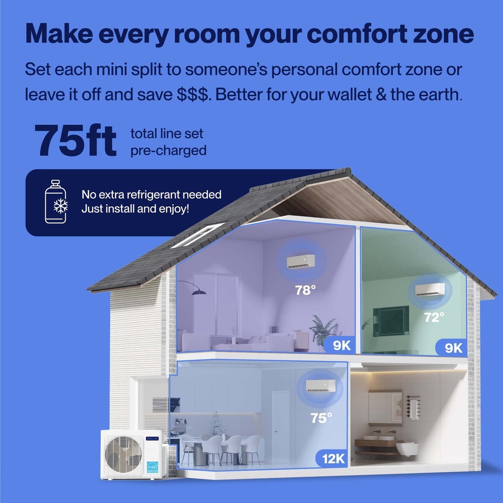 27K BTU ODU 3 Zone 9K 9K 12K BTU Multi Zone Mini Split AC
