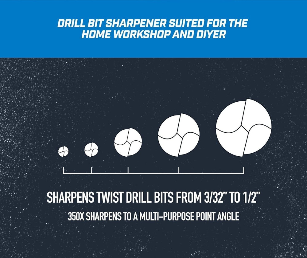 DD350X Drill Bit Sharpener - 3/32" to 1/2" - Electric Sharpener - High Speed