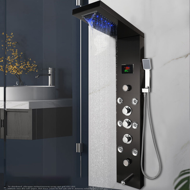 Waterfall Rain Shower Column Massage Jets Sprayer LED Shower Panel Hand Shower
