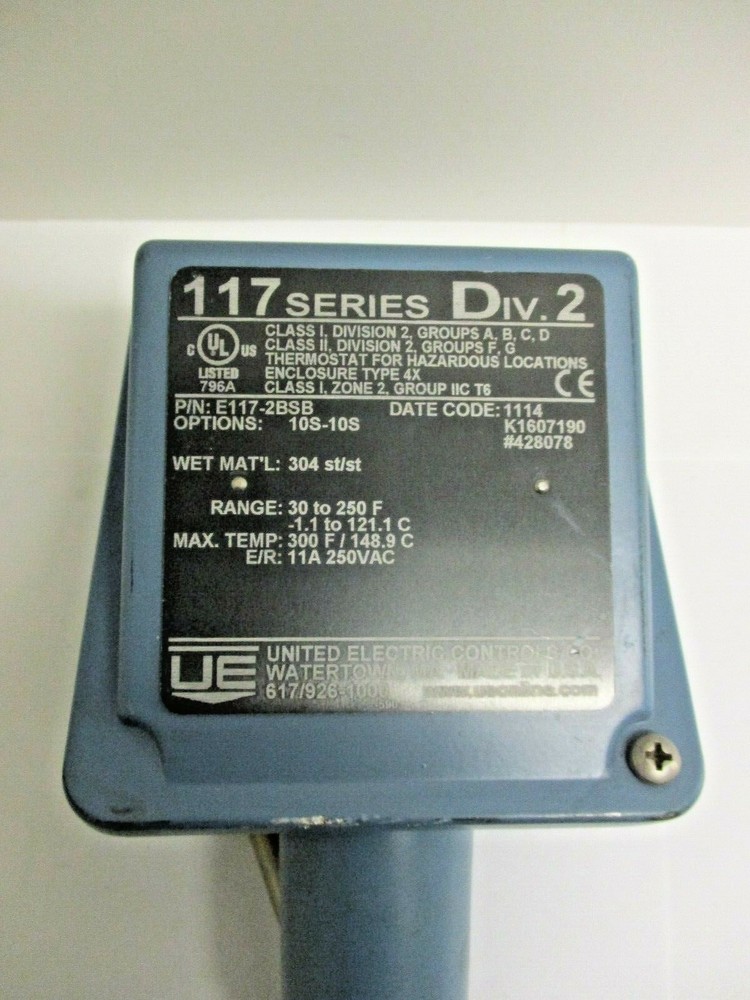 UNITED ELECTRIC TEMPERATURE SWITCH, E117-2BSB