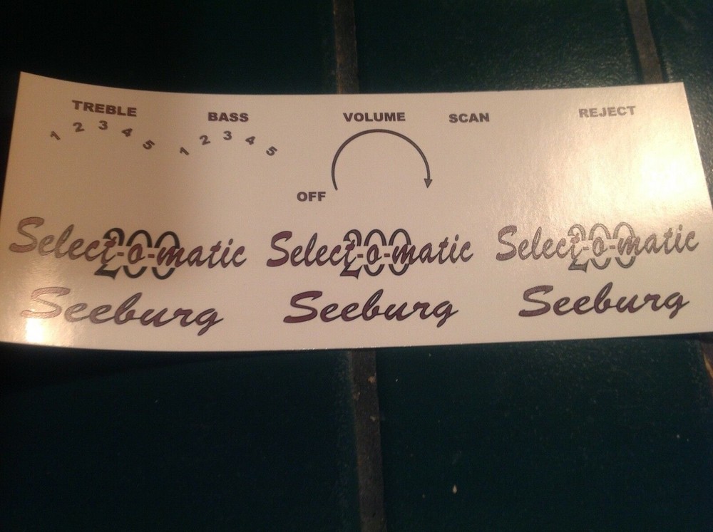 JUKEBOX SEEBURG.  SELECTOMATIC LIBRARY UNIT DECAL SET