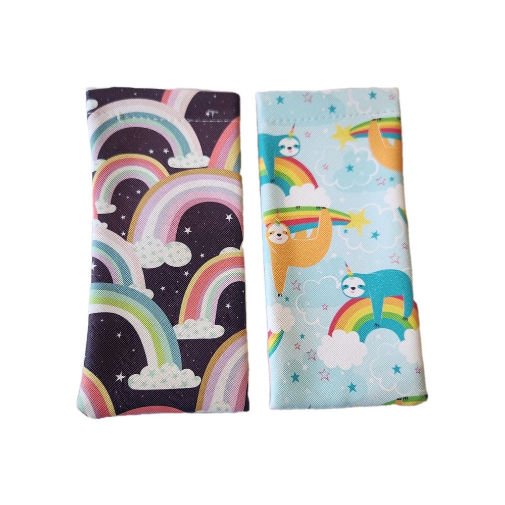 Leather Glasses Pouch Soft Lined Rainbow Cloud Sloth 2 Piece