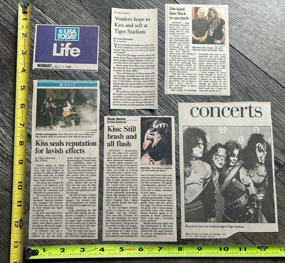 KISS Concert Ad Advert Clipping Reunion Tour Tiger Stadium 1996 Lot Vintage Kiss