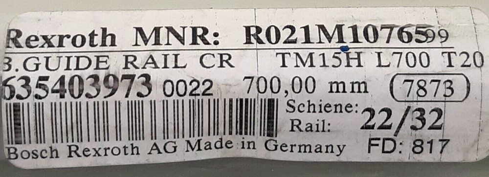 Rexroth R021M10765 Linear Guide Rail 28"