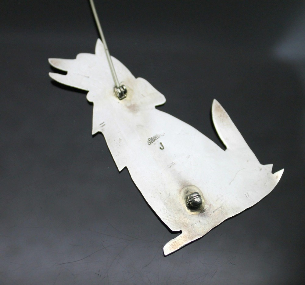 SUPERB VINTAGE 3D SOLID WOLF STERLING SILVER BROOCH