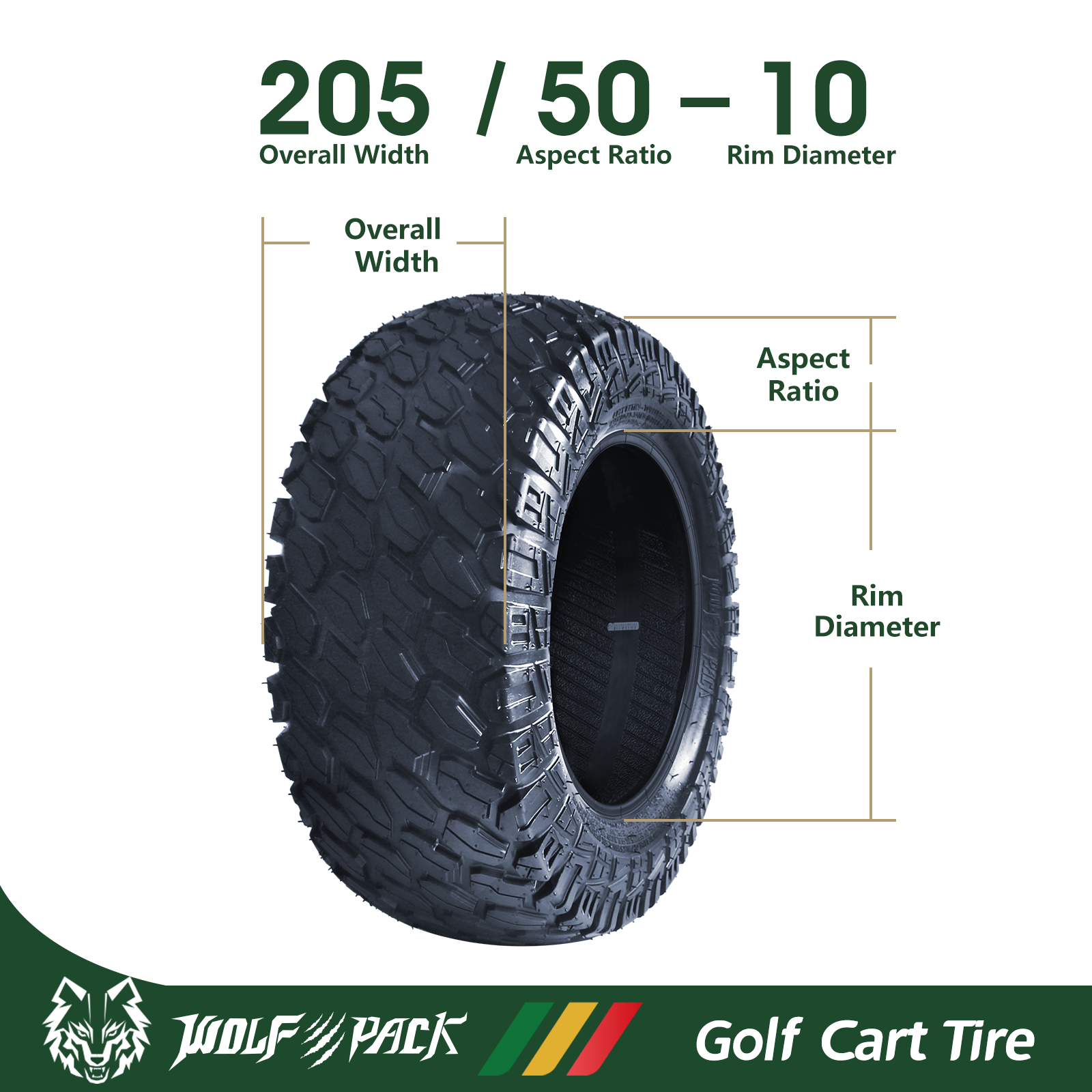 Set Four 205/50-10 Golf Cart Tires 4 ply All Terrain Low Profile Tire Tubeless