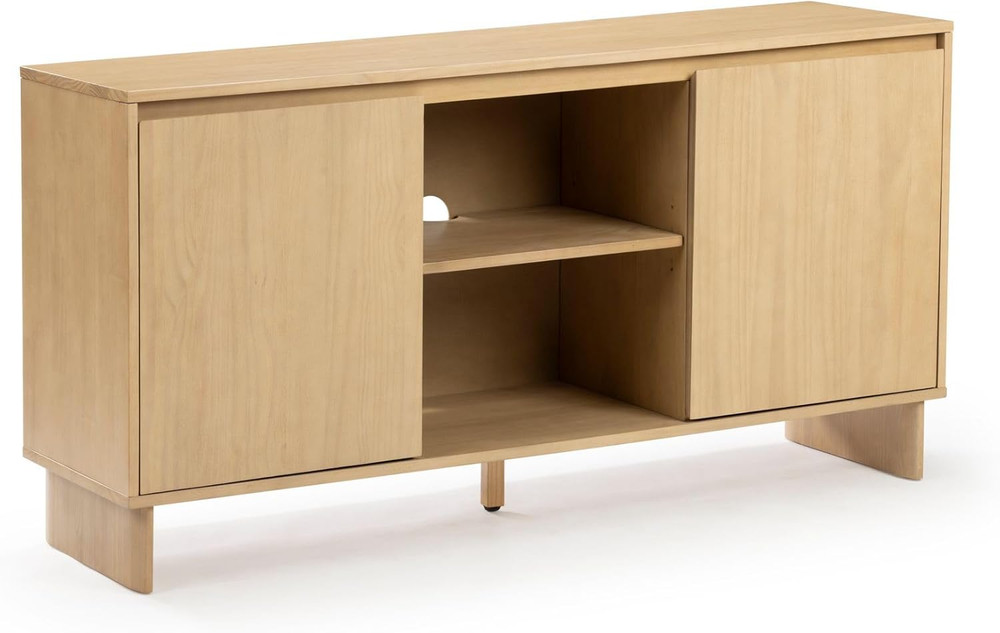 59" Modern Pine Sideboard Buffet Cabinet with Doors & Shelf