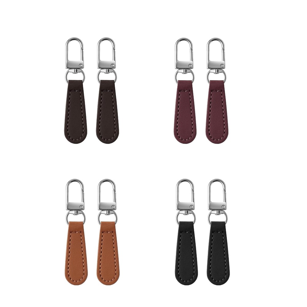 8 PCS Leather Zipper Pull Replacement Tab Black+Coffee Brown+Khaki+Burgundy