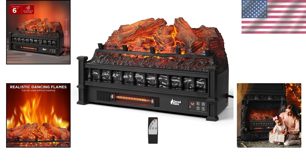 Realistic 1500W Infrared Electric Fireplace Insert Logs, Adjustable Brightness