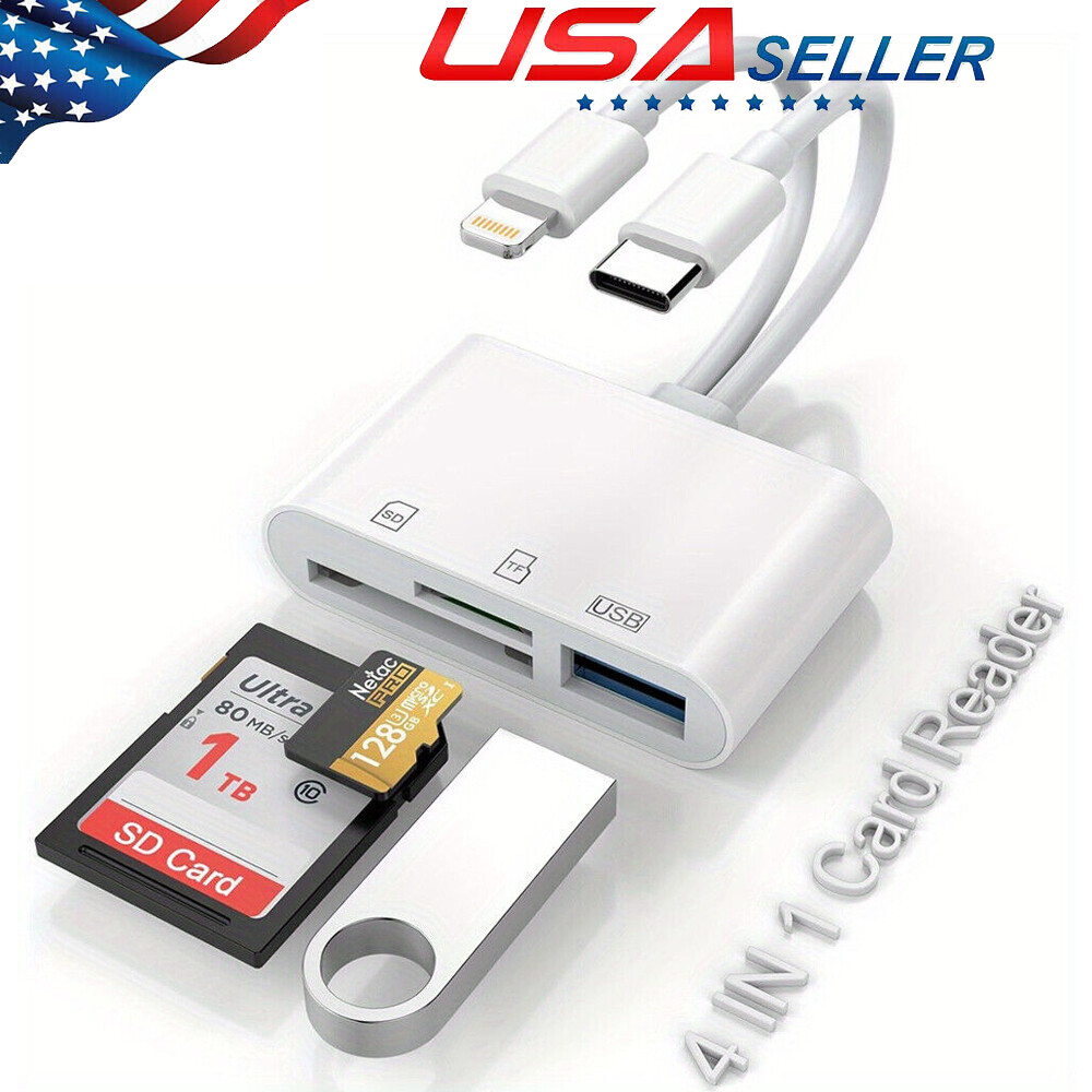 4 in 1 USB Stick SD TF Card Reader Type C OTG Adapter For iPhone/iPad/Android/PC