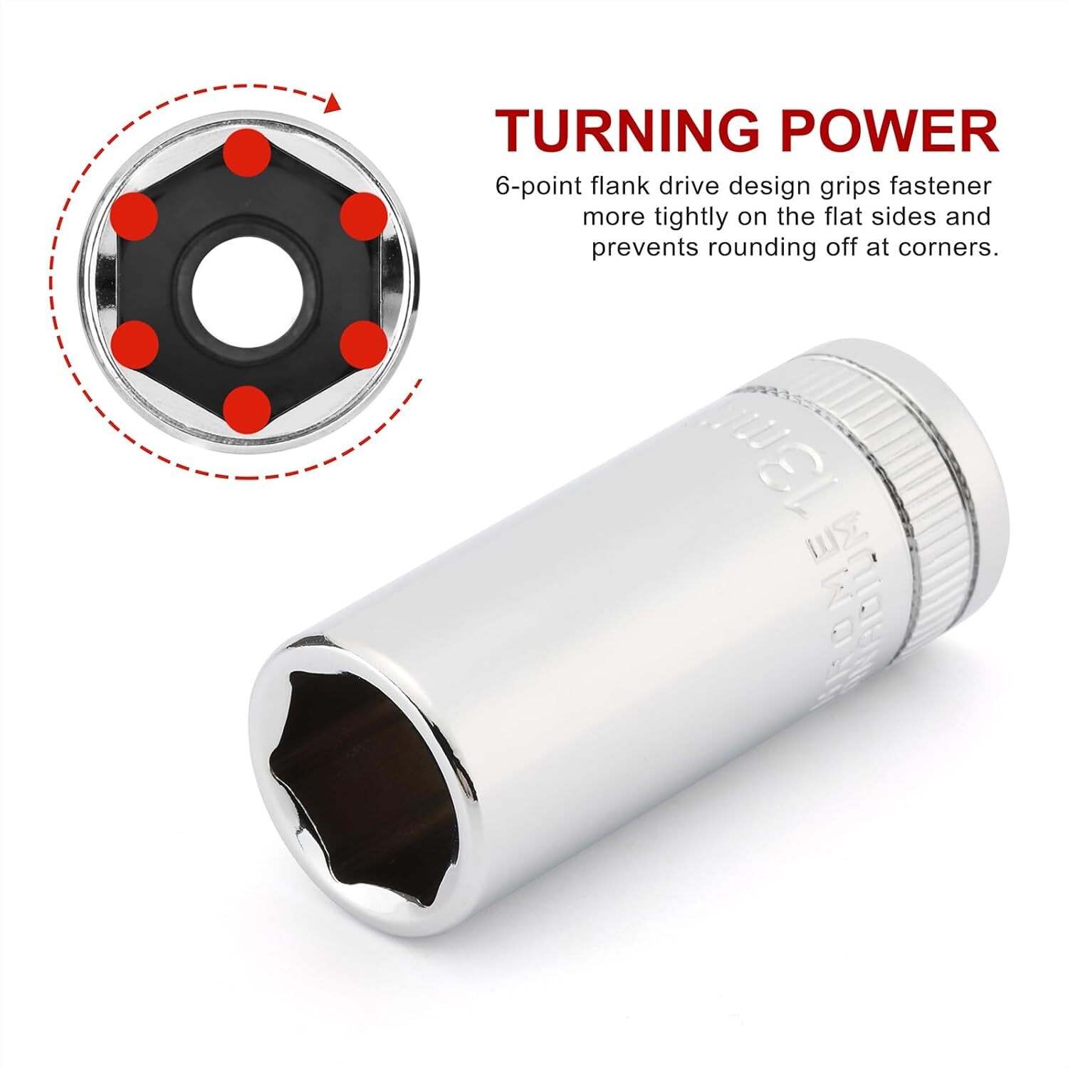 3/8" Drive Metric Deep Impact Socket Set Mid-Length 6-19 mm 14PCS 6 Point