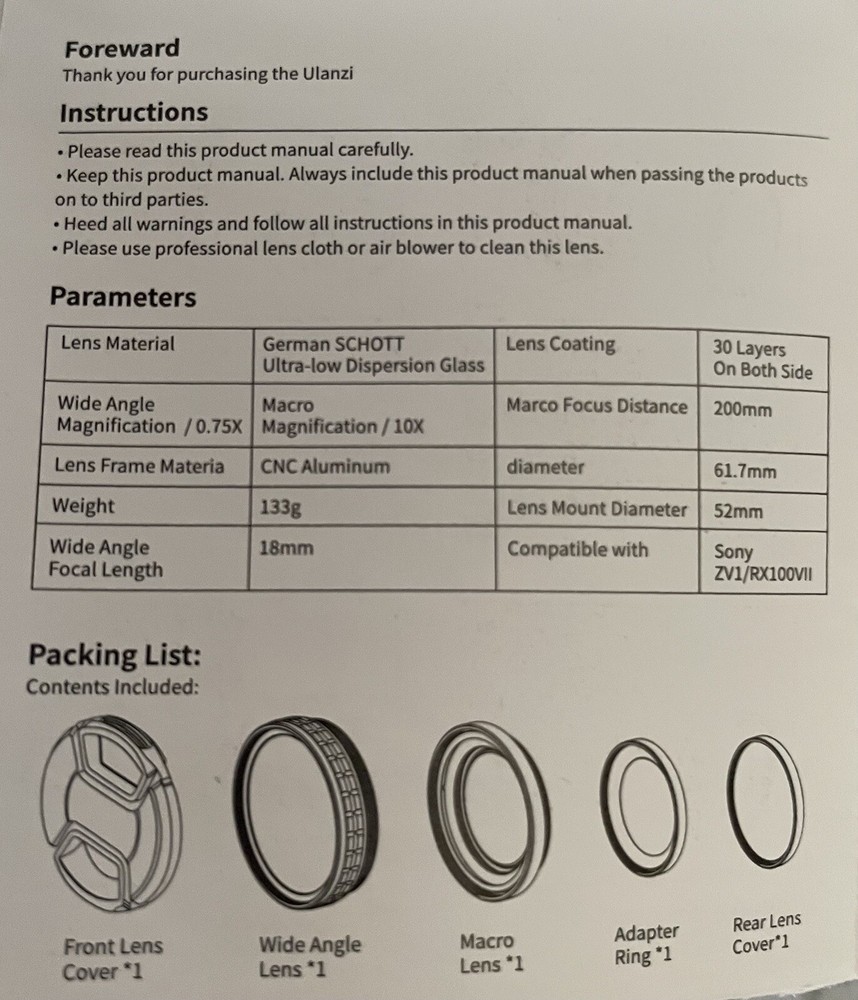 Wide Angle Macro Camera Lens 52mm