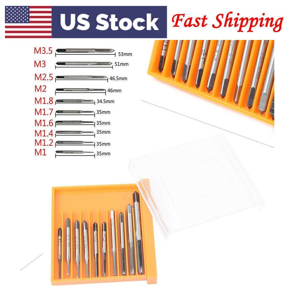 M1-M3.5 Shank Plated HSS Hand Screw Thread Metric Tap Drill Bits 10pcs/Set