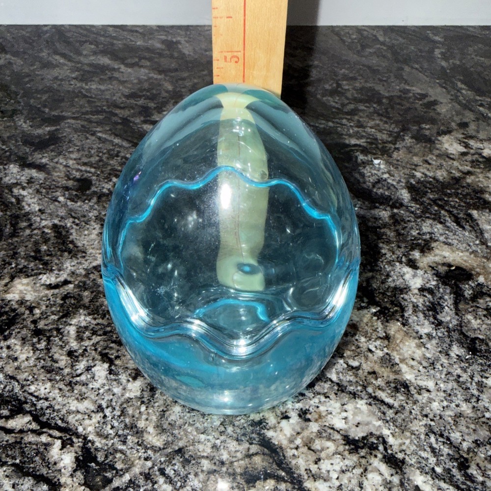 Light Blue Glass Easter Egg Candy Dish Vintage