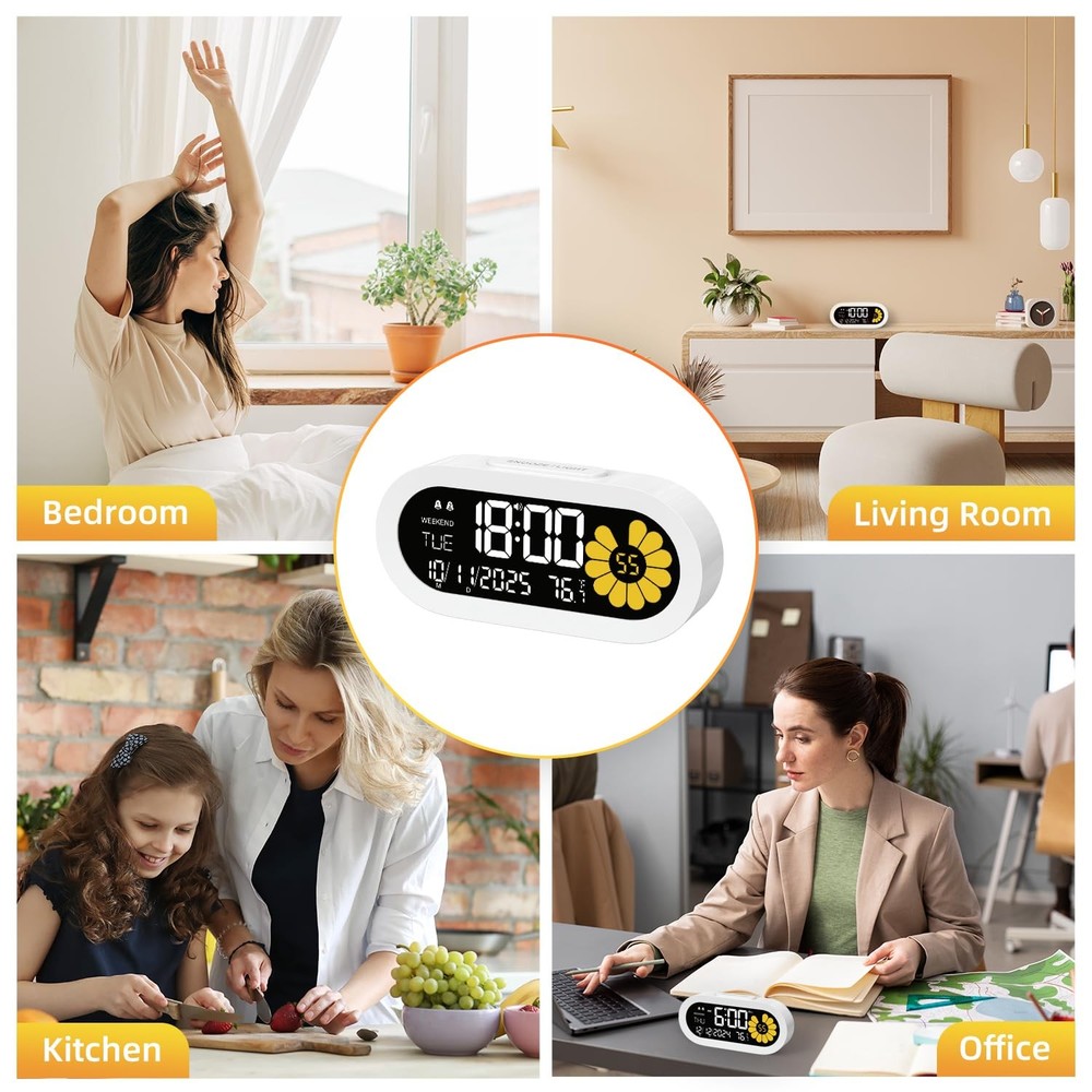 Digital Alarm Clock: VA LCD and Visual Flower Second Desk Clock Large Display...