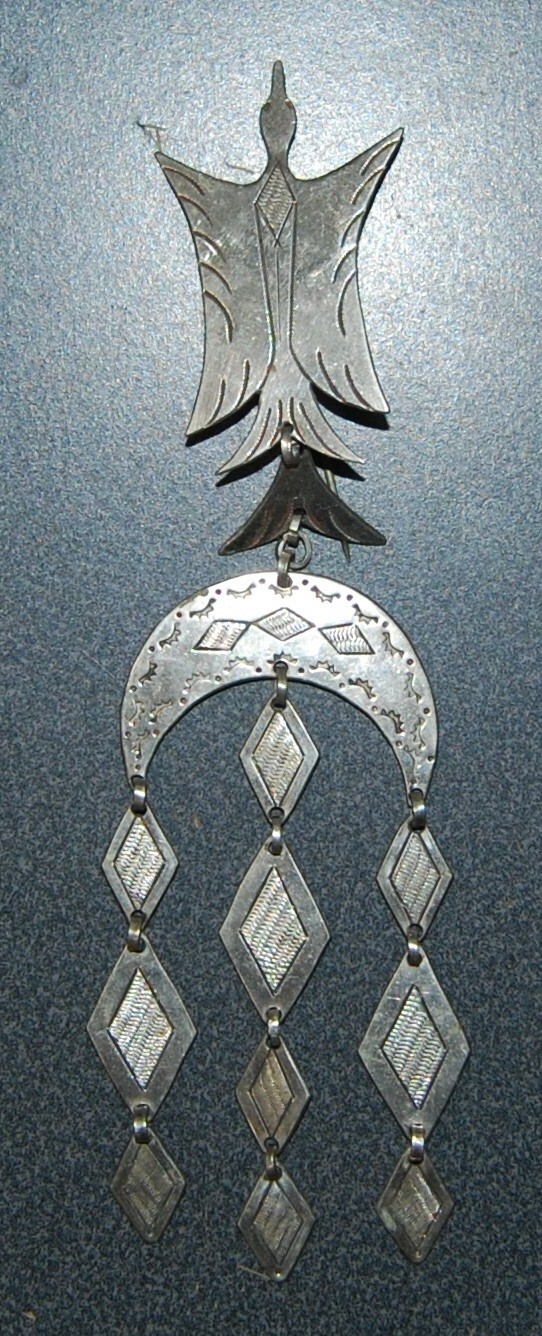 Remarkable Southern Plains German Silver lg. Peyote Bird Silver Pin, 1920/1930s