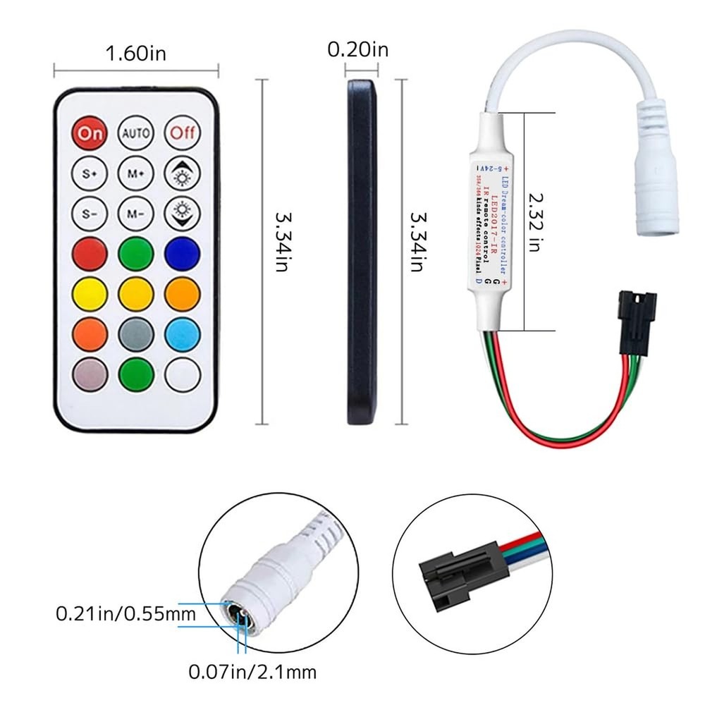 Ruirui Mini DC5-24V 21 Keys 2811 Remote Control RF Controller for WS2811 WS28...