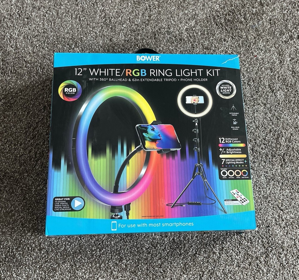 Bower 12-inch LED RGB Ring Light Studio Kit Black Box UNOPENED/ Minor Box Damage