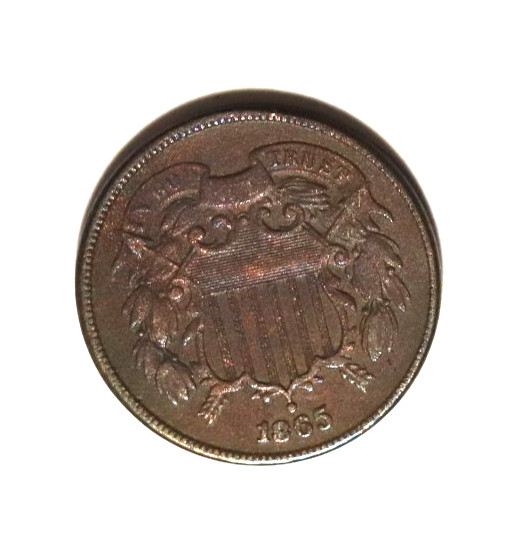1865 Shield 2 Cent Piece Coin, Very Nice!