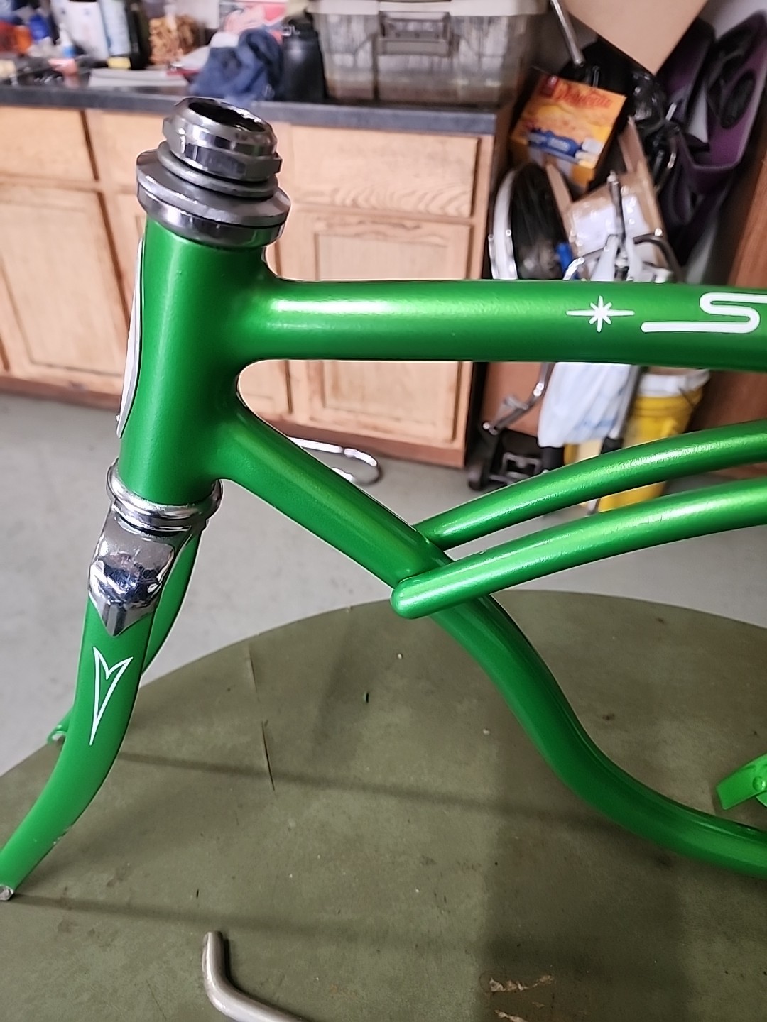 1966 SCHWINN STINGRAY LIME GREEN FRAME FORK + CHAINGUARD NICE SHAPE REPAINT L$$K