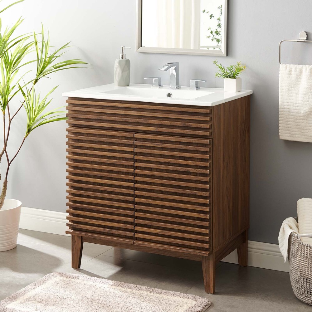 Modway Render 30" Bathroom Vanity With Sink in Walnut White