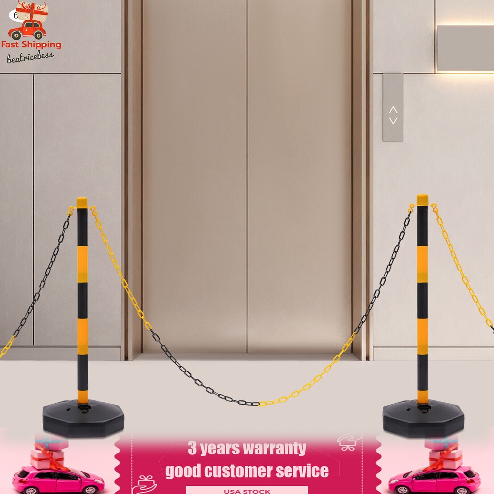 6 Pack Traffic Cones Adjustable Delineator Post Portable Parking Pole W/ Chains