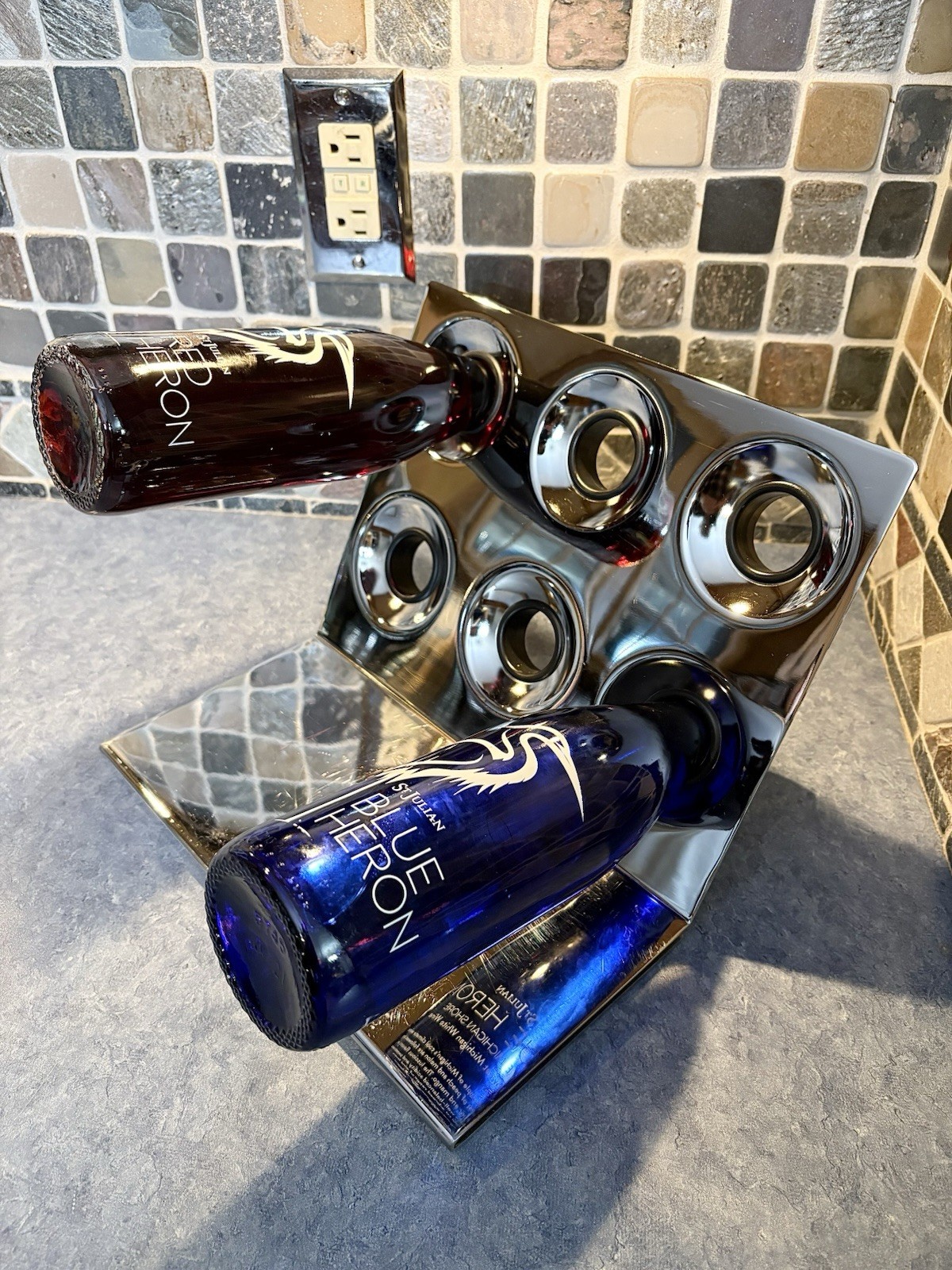 Vintage Mid Century 1960s 70s Geometric Free Floating Chrome Wine Rack Holder