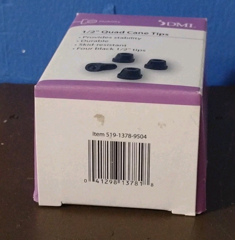 DMI Replacement Quad Cane Tips 1/2 " Black 4 Count Box