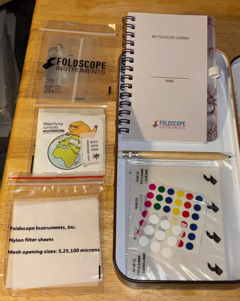 Foldscope Instruments Deluxe Individual Kit Paper Microscope Metal/Tin Case