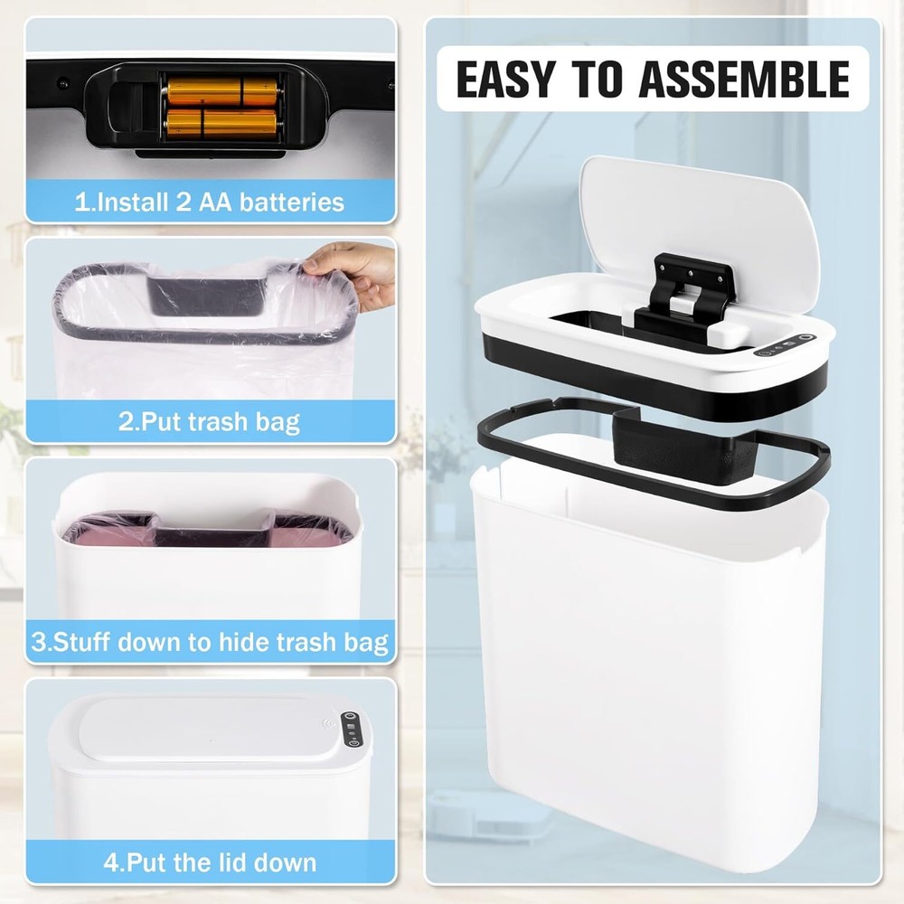 Cesun 5 Gallon Automatic Bathroom Trash Can, Touchless Motion Sensor White