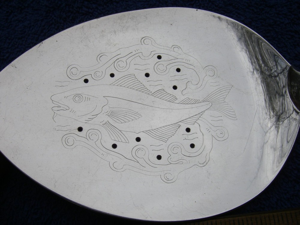 Fine MARTHINSEN Norway 830S MARTHA Pattern FISH SERVER-SILVER BLADE-Hollow Hndle