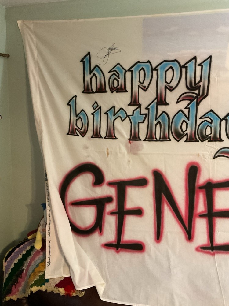 Vintage Kiss Gene Simmons Autographed Airbrushed Birthday Piece.. 65”x94”.BIG..