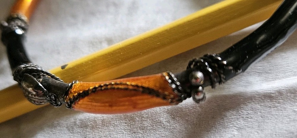 Bangle Bracelet Orange & Black Tiny Chain Wrap Vintage