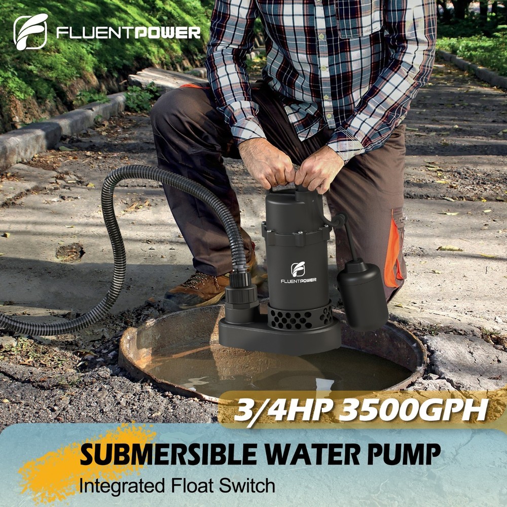 FLUENTPOWER Submersible Sump Pump 3/4HP 3500GPH, Auto Integrated Float Switch