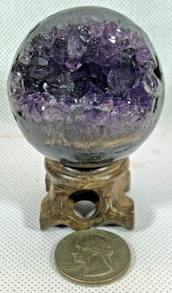 AMETHYST GEODE SPHERE - CAVE WITH DEEP PURPLE CRYSTAL POINTS - 250105A
