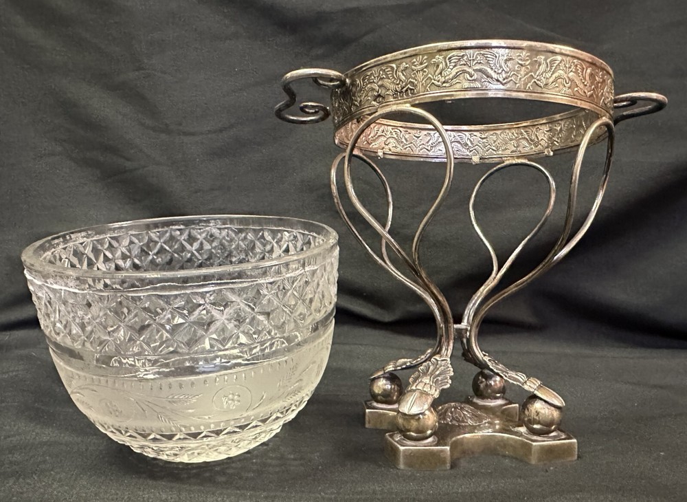 Antique Sterling Silver Compote Cut Crystal Insert