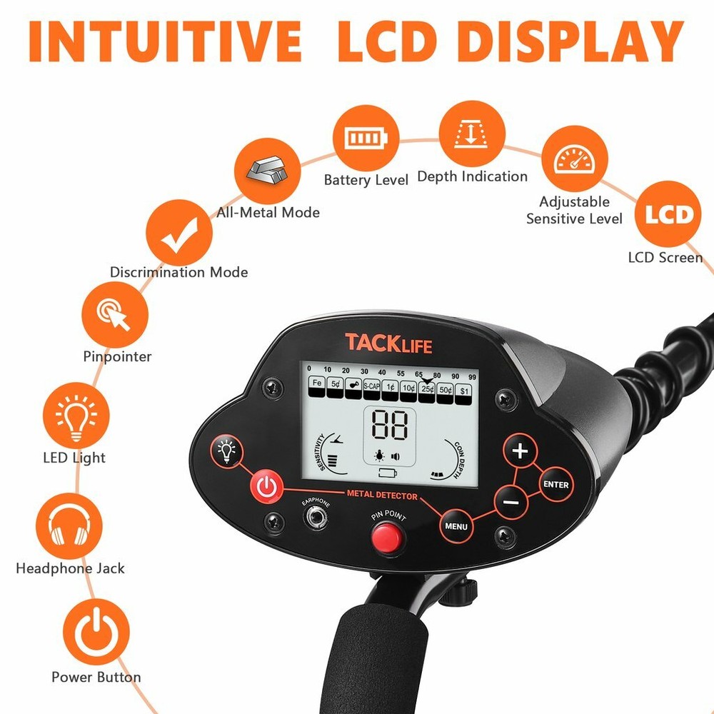 TACKLIFE Professional Metal Detector, Pinpoint Function, DISC, NOTCH, Waterproof