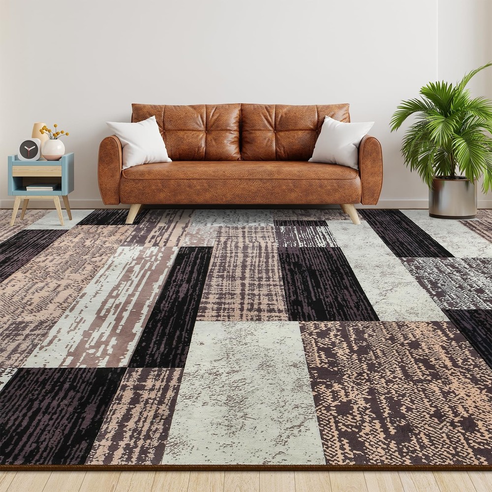 Large Area Rugs,Modern Geometric Patchwork 8' x 10' (Rectangular), Chocolate