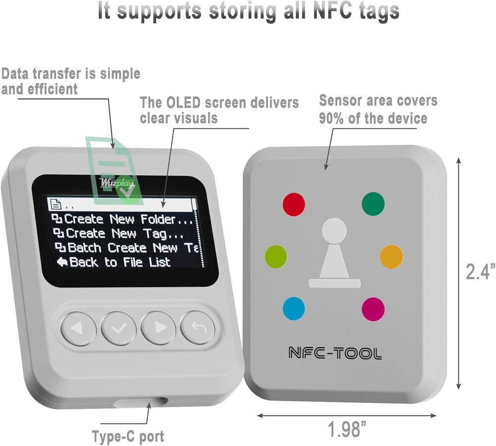NFC Emulator Compatible with Switch 1 & 2 and NFC Enabled Devices - 1.54”OLED Sc