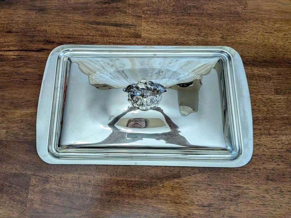 VTG Silver Plated Casserole Serving Dish Lid Only Large Rectangular 13.5 X 8"